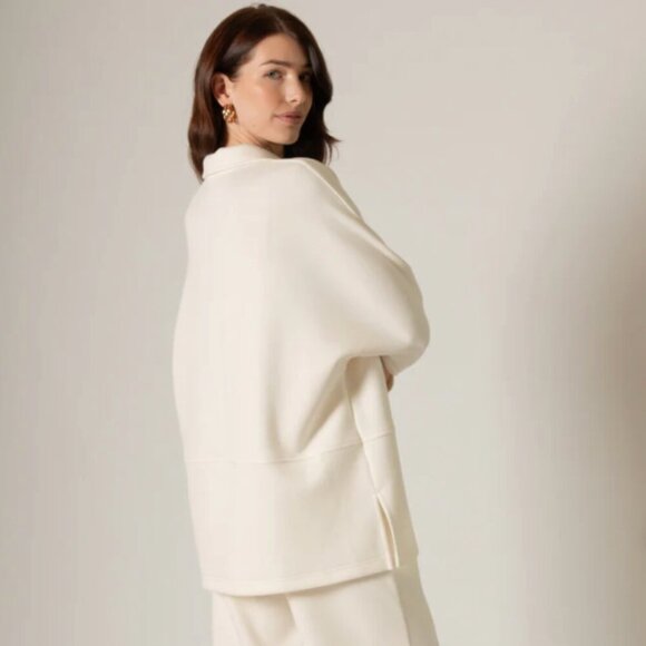 P Cill Harriet Collared Long Sleeve Butter Modal Top Ivory Neutral Minimalist - Picture 3 of 3